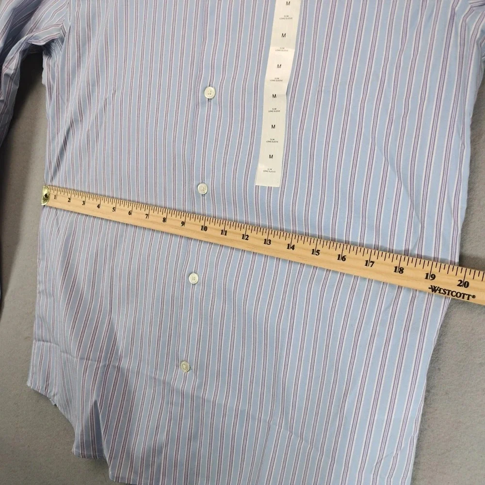 NWT Banana Republic Dress Shirt Mens M Blue Striped Slim Fit Wrinkle Resistant